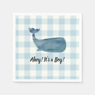 Whale Blue Gingham Baby Shower Ahoy it's a Boy Napkin
