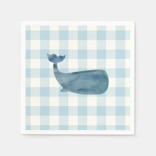 Whale Blue Gingham Baby Shower Napkin