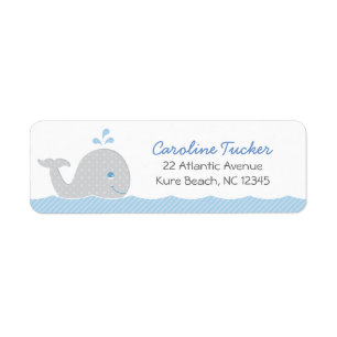 Whale Blue Grey Baby Boy Shower Return Address Label
