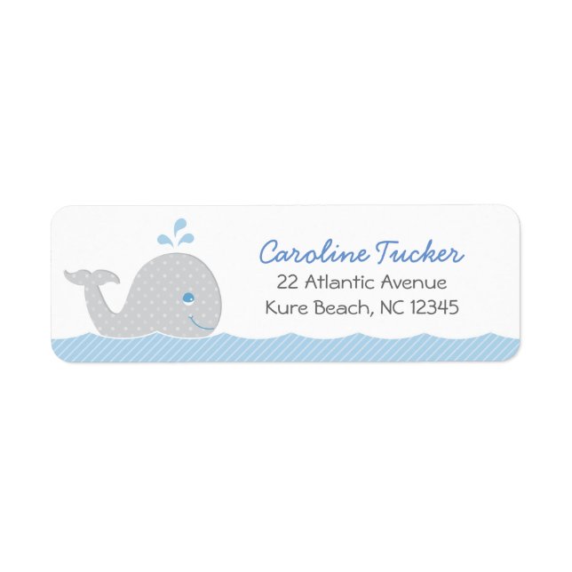 Whale Blue Grey Baby Boy Shower Return Address Label (Front)