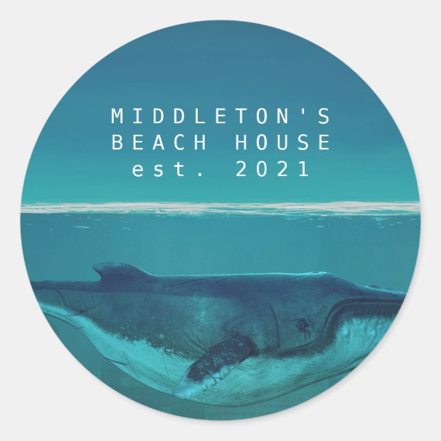 Whale Blue Ocean Scene Family  Classic Round Sticker (Front)