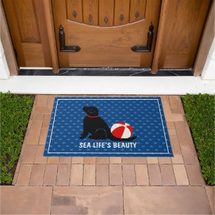 Whale Blue Sea Life’s Beauty Black Lab Doormat