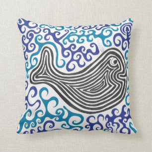 Whale Blue Swirls Sea Throw Pillow