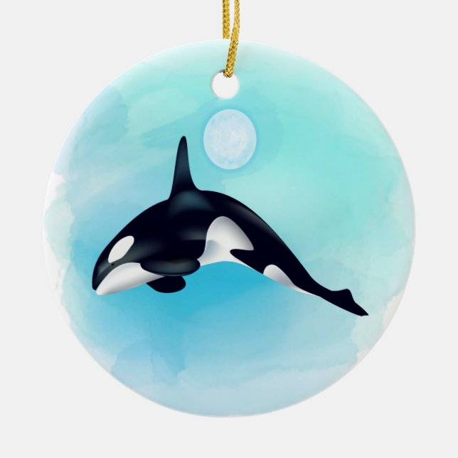 Whale bowl with blue sky ceramic ornament (Front)