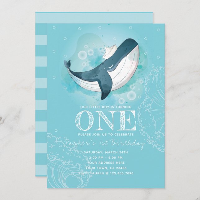Whale Boy Birthday Invitation (Front/Back)