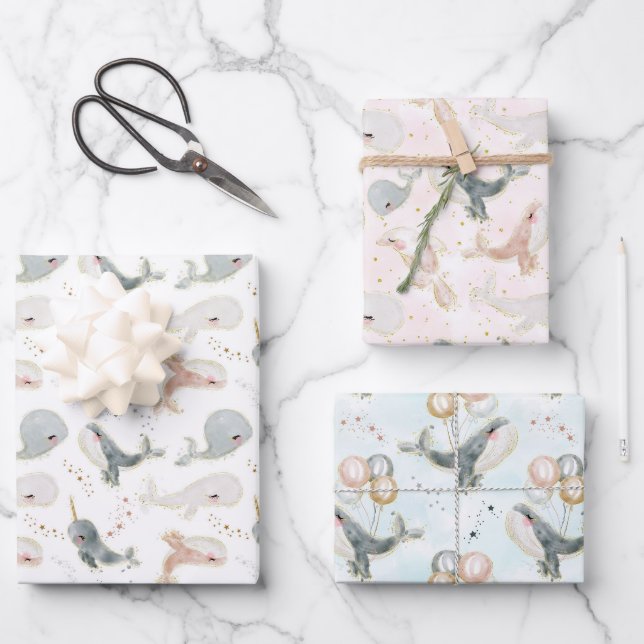 Whale Boy Girl Birthday Baby Shower Kids Wrapping Paper Sheet (Front)