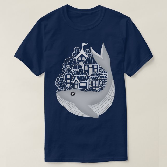 Whale brings town on his back T-Shirt (Design Front)