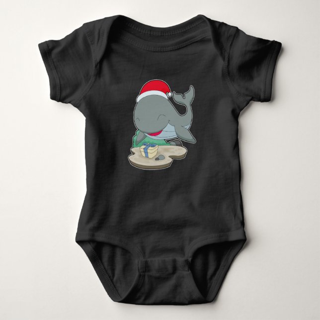 Whale Christmas Package Baby Bodysuit (Front)