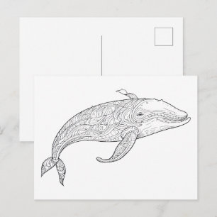Whale doodle drawing. postcard