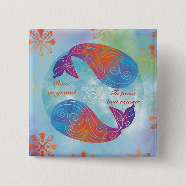 Whale dream 15 cm square badge (Front)