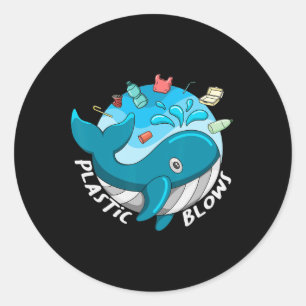 Whale Earth Day Plastic Blows Sea Pollution Recycl Classic Round Sticker