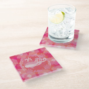 Whale flower of life glass coaster