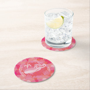 Whale flower of life round paper coaster