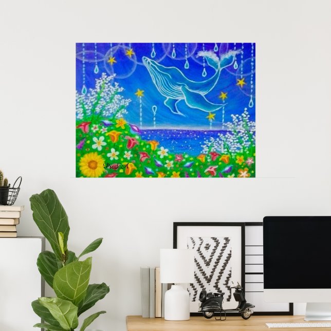 Whale & Flowers Poster (Home Office)