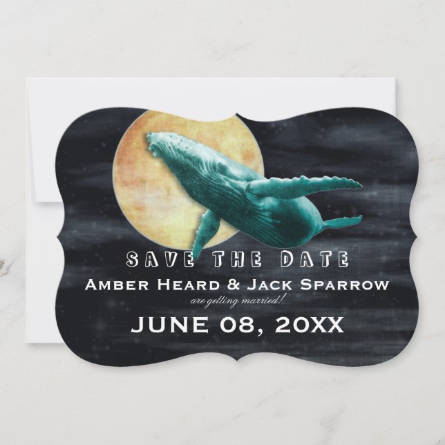 Whale Flying to The Moon Wedding Save the Date Invitation (Front)