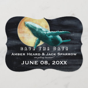 Whale Flying to The Moon Wedding Save the Date Invitation