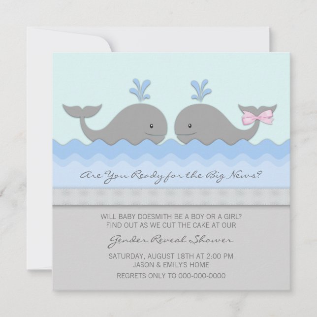 Whale Gender Reveal Baby Shower Invitation (Front)