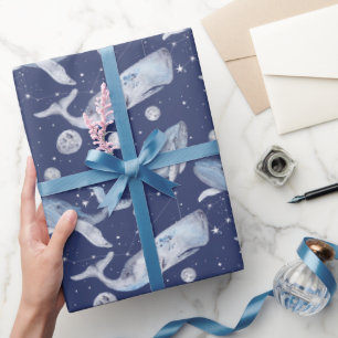 Whale Gift Wrapping Paper on White, Celestial