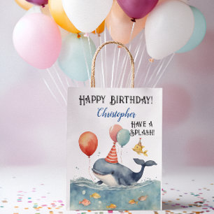Whale Have a Splash Personalized Boys Birthday Medium Gift Bag