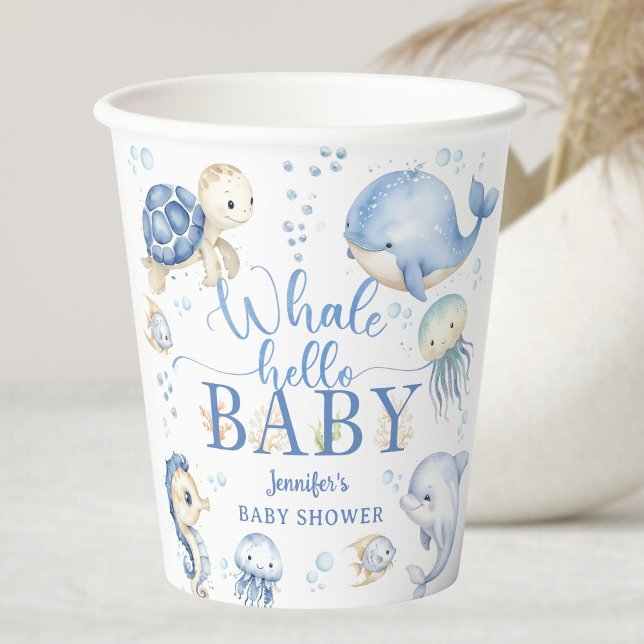 Whale Hello Baby Shower Boy Blue Ocean Paper Cups (Creator Uploaded)
