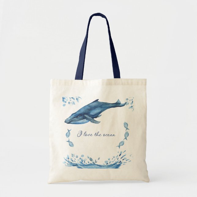 Whale. I Love the Ocean. Tote Bag (Front)