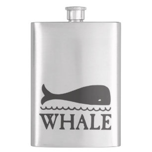 Whale Illustration with Text Hip Flask