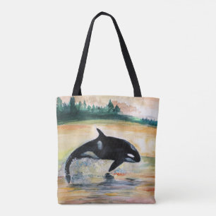 Whale in Jump Wild Orca All-Over-Print Tote Bag