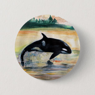Whale in Jump Wild Orca Round Badge