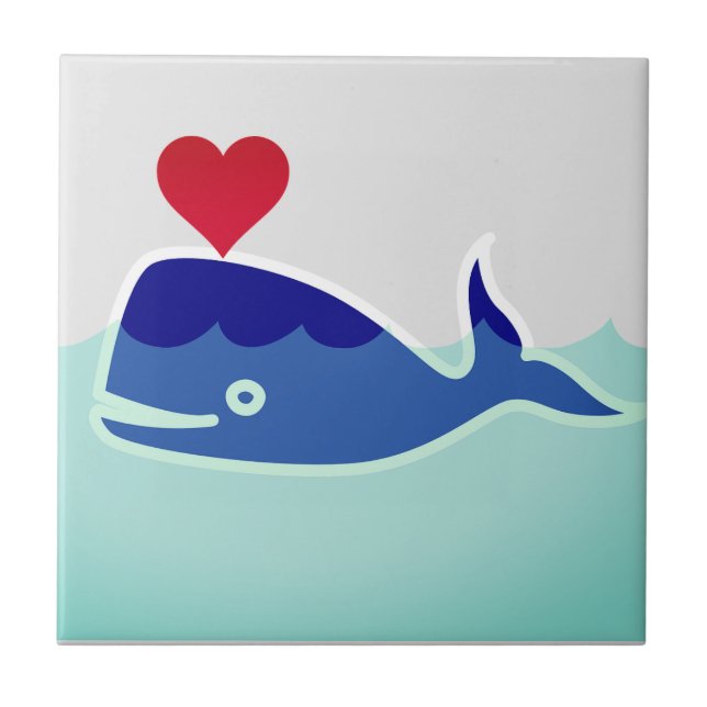 Whale in Ocean Cartoon  Ceramic Tile (Front)