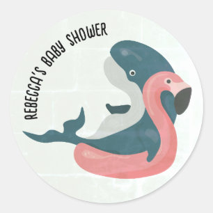 Whale in pool baby shower classic round sticker