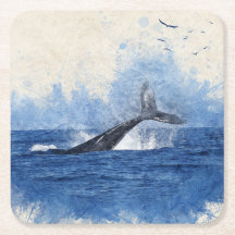 Whale in Sea Birds in Distance Art Decor Gift