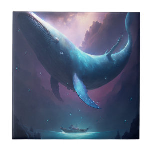 Whale In The Sky Fantasy Art Ceramic Tile