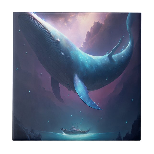 Whale In The Sky Fantasy Art Ceramic Tile (Front)