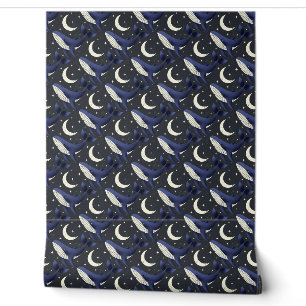 Whale in the Stars with the moon on dark blue Wallpaper