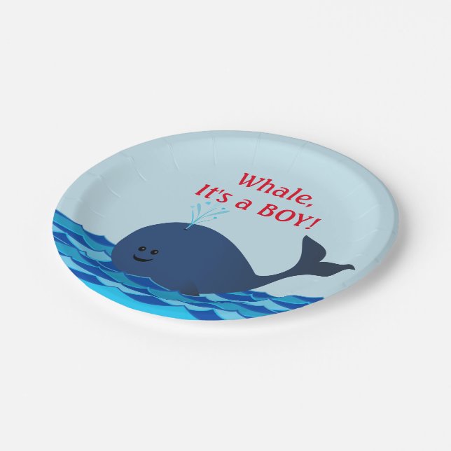 Whale It's A Boy Personalised Paper Plates (Angled)