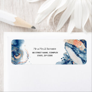 Whale jelly fish sea creatures blue orange ocean return address label