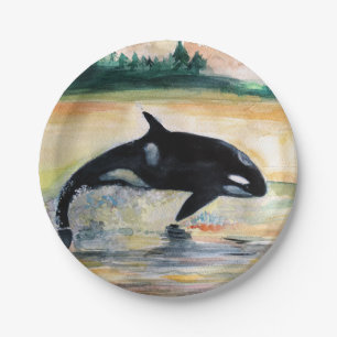 Whale Jumping Orca Custom Paper Plates 7 in