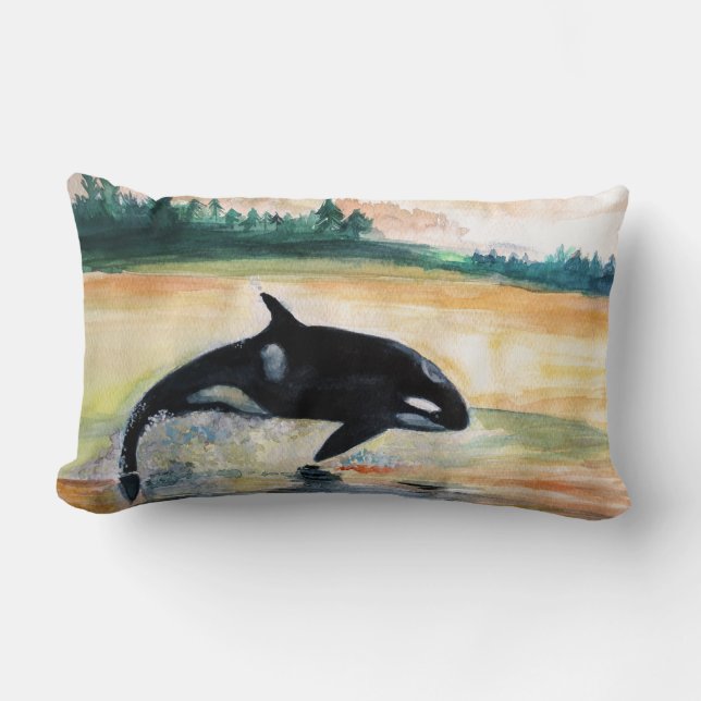Whale Jumping Orca Lumbar Pillow 33 cm x 53 cm (Front)