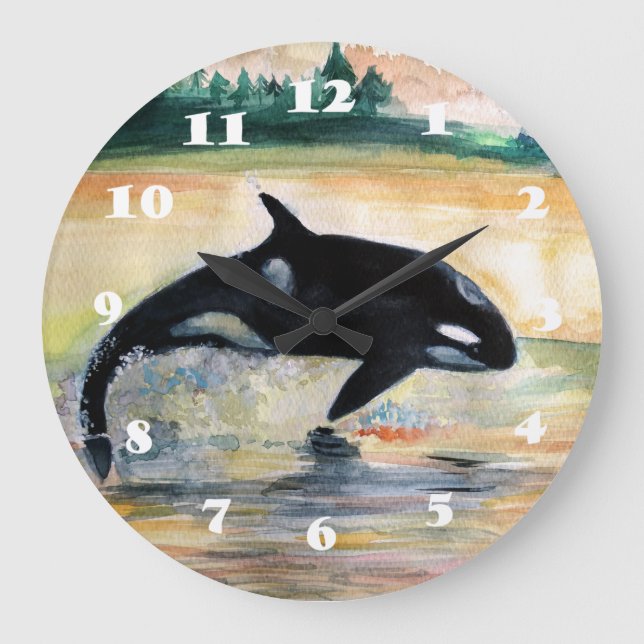 Whale Jumping Orca Round (Large) Wall Clock (Front)