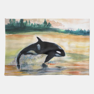 Whale Jumping Orca Tea Towel 40.6 cm x 61 cm