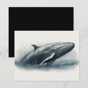 Whale jumping out of ocean illustration card