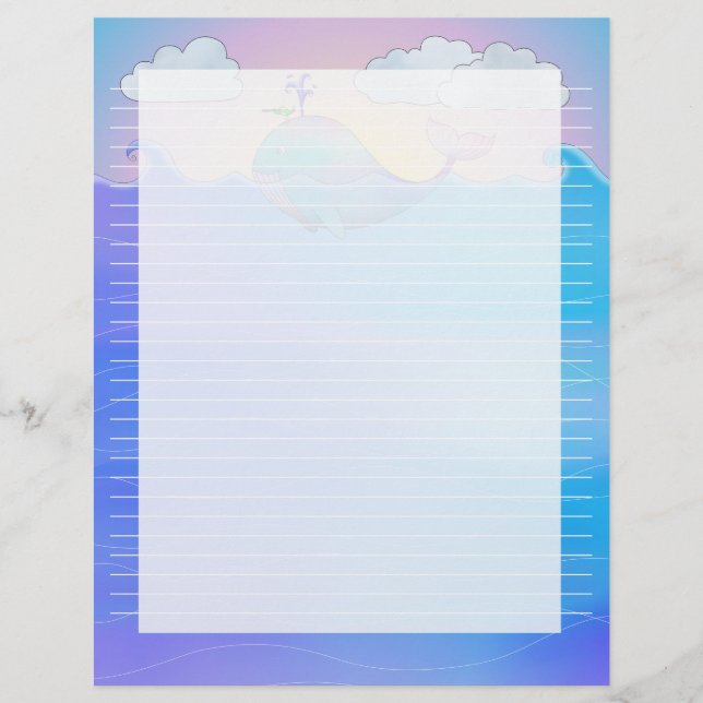 Whale Lined -  8.5" x 11" Stationery Sheet (Front)