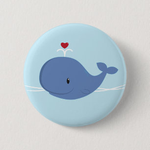 Whale love 6 cm round badge
