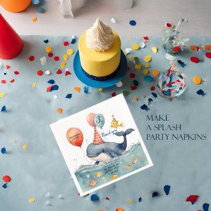 Whale Make a Splash Boys Birthday Custom Thank You Napkin