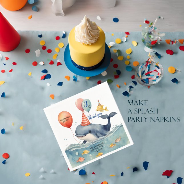 Whale Make a Splash Boys Birthday Custom Thank You Napkin (Creator Uploaded)