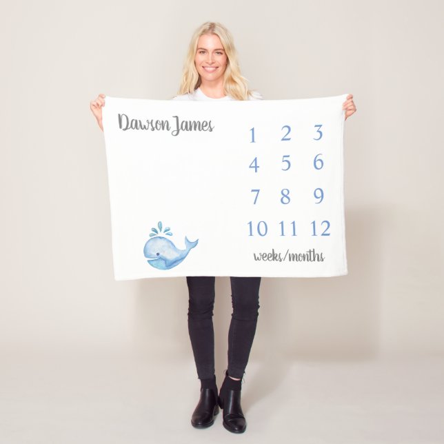 Whale Milesstone Blaket Fleece Blanket (In Situ)