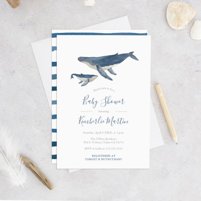 Whale Mother and Calf Baby Shower Party Invitation (Creator Uploaded)