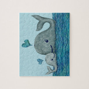 Whale Mum and Baby Swimming in the Sea Jigsaw Puzzle