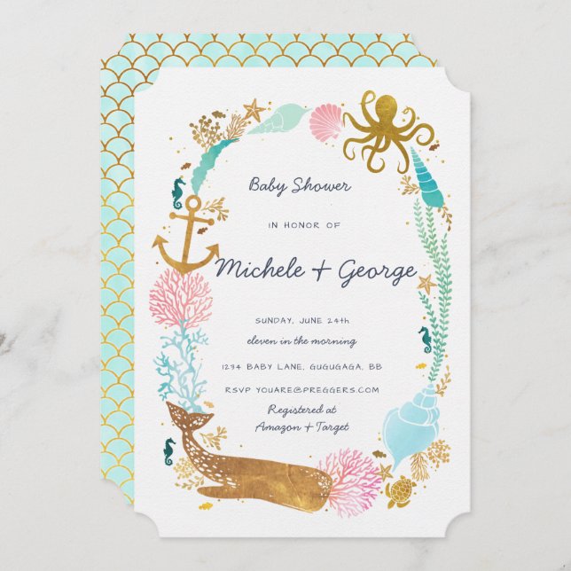 Whale Nautical Baby Shower Invitation (Front/Back)