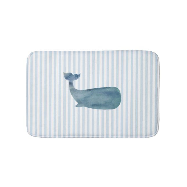 Whale Nautical Blue Stripe Bath Mat (Front)